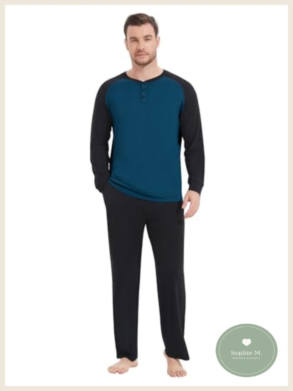 Mens Pajama Set Viscose Made from Bamboo Henley Sleep Lounge Set